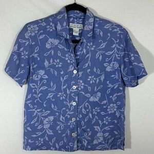 NTCO Nomadic Traders 100% Silk Tropical Print Button Down Shirt Size Small